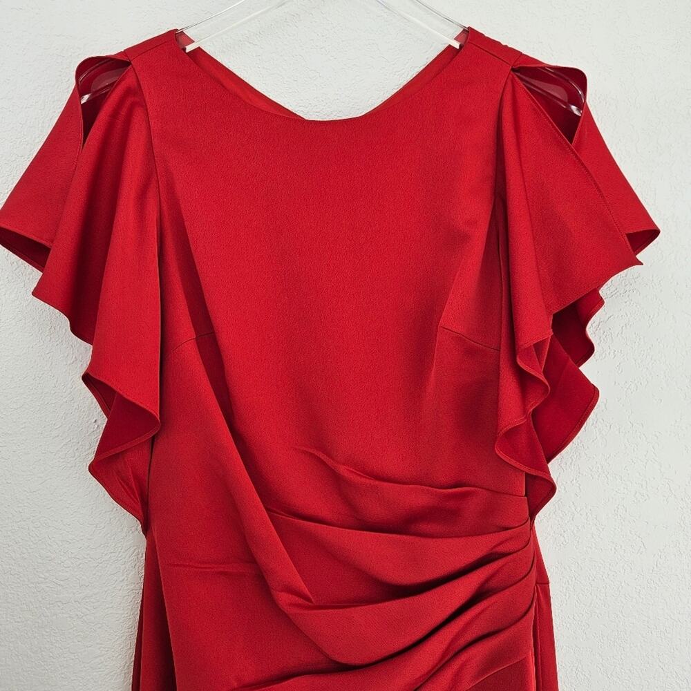 Theia Red Asymmetric Ruched Flutter Sleeve Gown S… - image 3